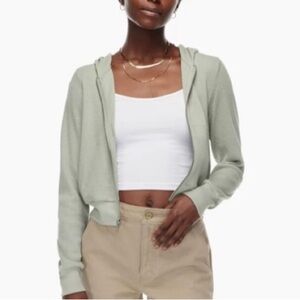 TNA waffle zip up hoodie, sage green